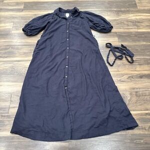 Maeve Dress Womens XS Blue Linen Blend Button Front Belted Shirt Maxi Collared